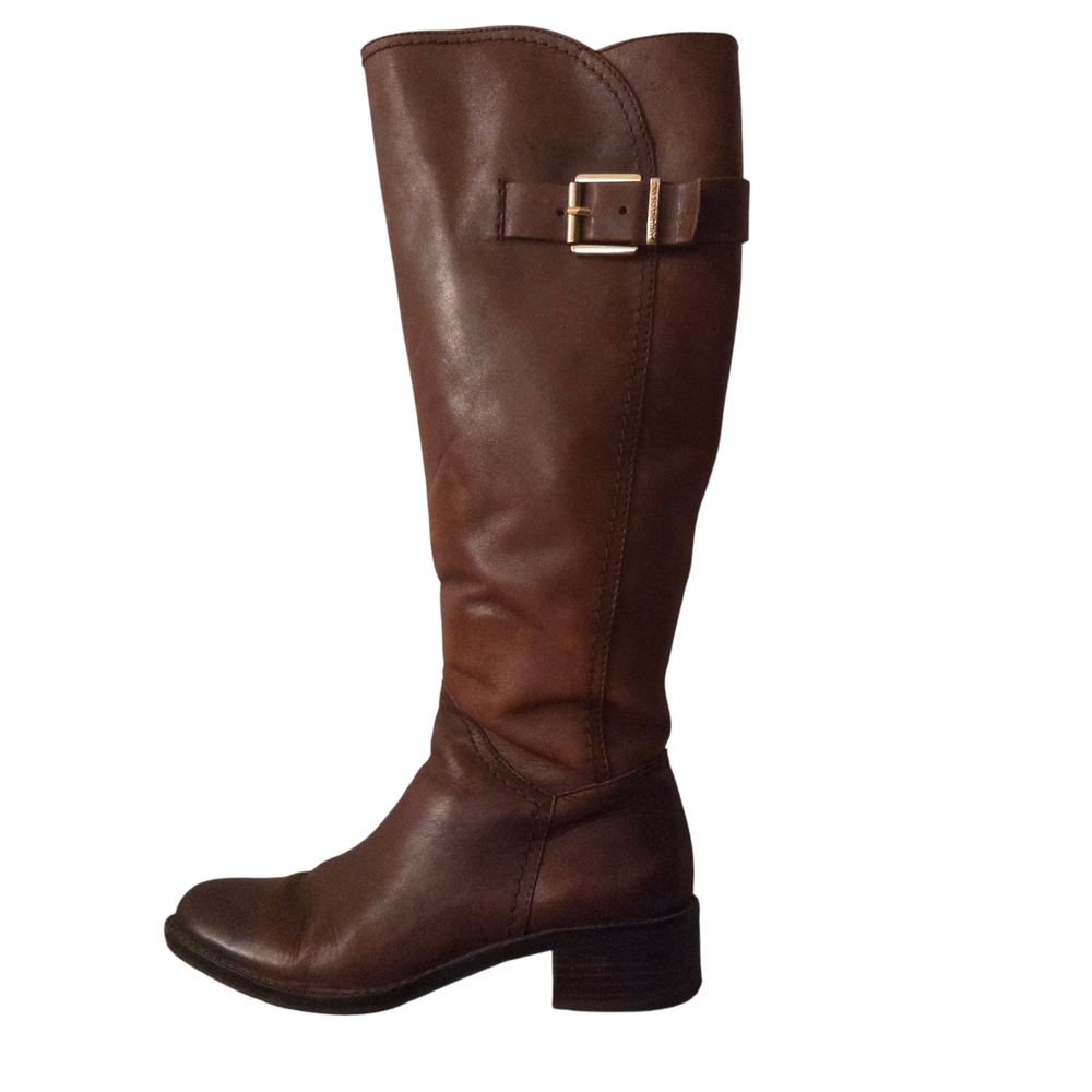 Arturo Chiang Riding Boots  Buckle Brown Leather Full Zip Western Knee High 7.5